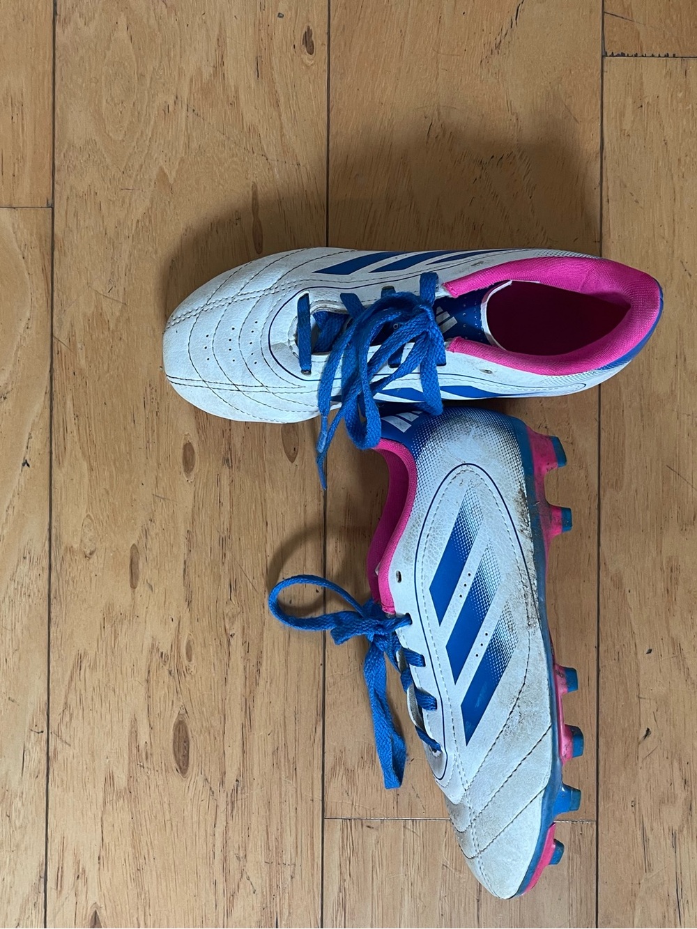 adidas White Blue Pink Kids Soccer Cleats